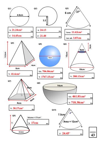 Surface Area And Volume Of All 3d Shapes Teaching Resources
