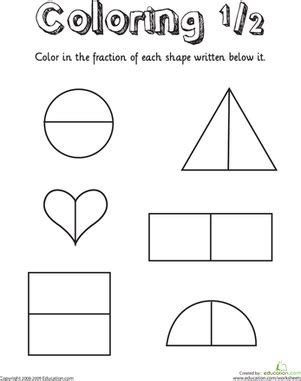 Kids can draw the other half of shapes, identify shapes that are divided equally by coloring happy and sad faces, cut and paste the other half of shapes, divide squares into equal parts, color one third and one fourth of. Coloring Shapes: The Fraction 1/2 | First grade math ...