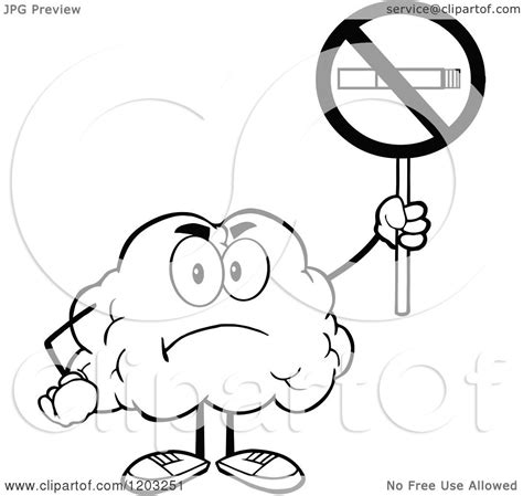 Pictogram and warning symbol for no smoking in this area. Cartoon of a Black and White Brain Mascot Holding a No ...