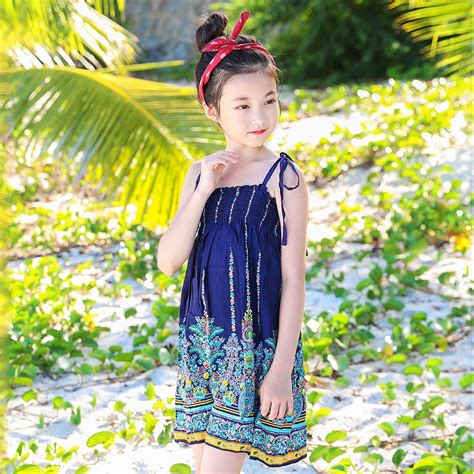 Elastic Bust Floral Print Teenage Little Girls Dresses Summer 2018 Off