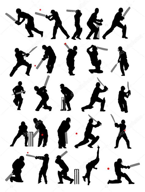 25 Detail Cricket Poses In Silhouette — Stock Vector © Chwloon 8488579