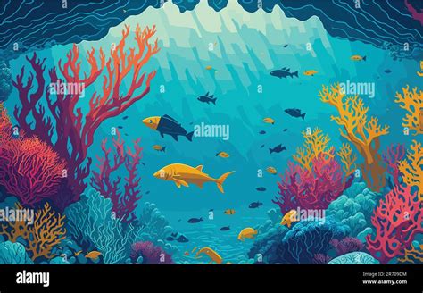 Vector Style Background Image That Portrays An Underwater Paradise