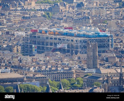 Aerial View Of The Centre Georges Pompidou Museum And Cityscape At