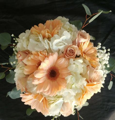 Peach Gerber Daisy Bridal Bouquet With Quicksand Roses And Hydrangea