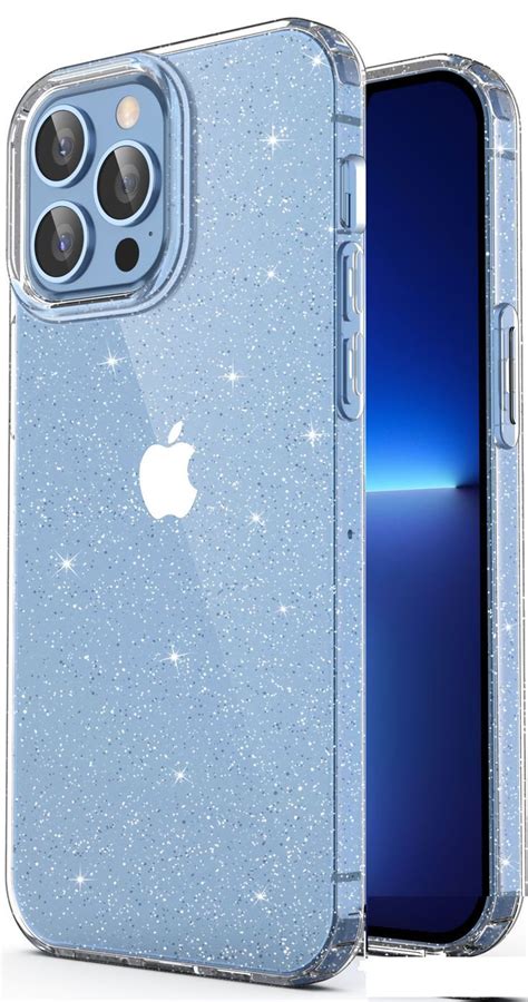 The Back And Side View Of An Iphone Case With Glitter On It In Blue