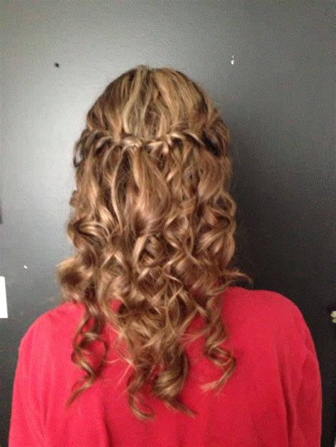 Half Up Hald Down Curls With A Waterfall Braid