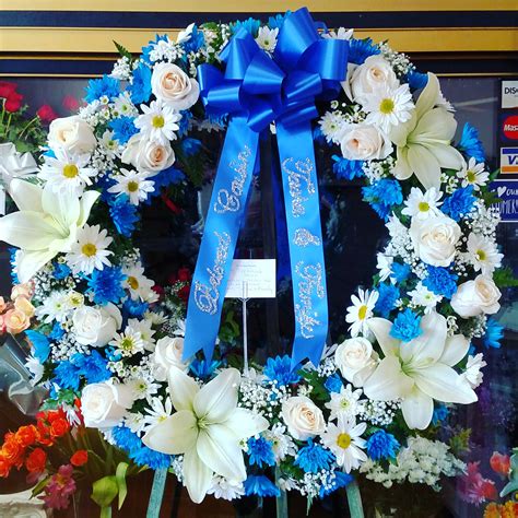 Blue And White Sympathy Wreath In Downey Ca Chitas Floral Designs
