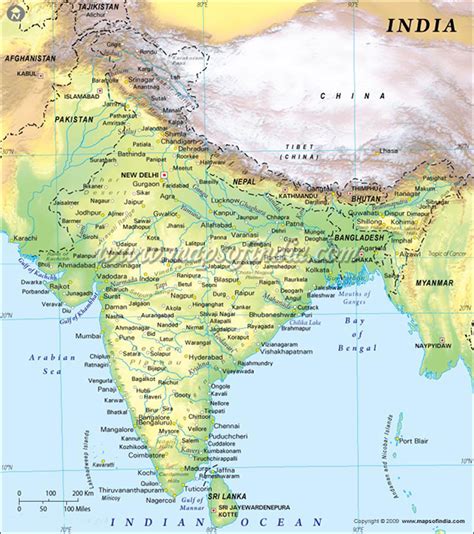 Physical Features Of India Map Maps Database Source