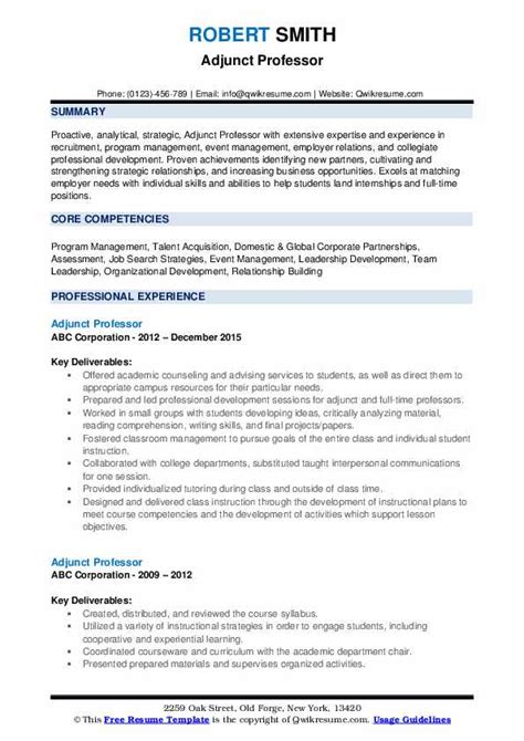Cvs for academic positions in the uk. Adjunct Professor Resume Samples | QwikResume