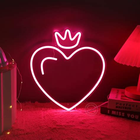 Britrio Led Neon Light Sign Heart Crown Neon Hanging Wall
