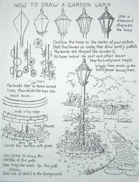 How to Draw Worksheets for The Young Artist: How To Draw A Garden Lamp Post