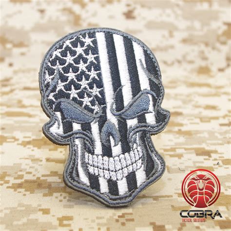 Skull Flag Usa Gray Embroidered Patch Velcro Military Airsoft