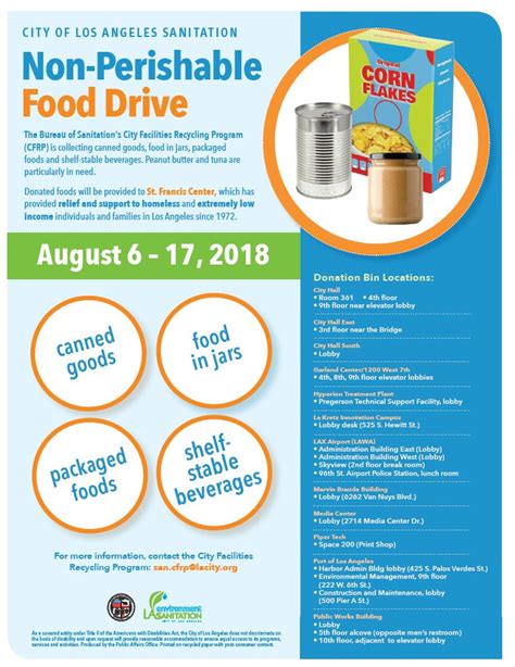 Contribute To La Sanitations Non Perishable Food Drive Aug 6 17
