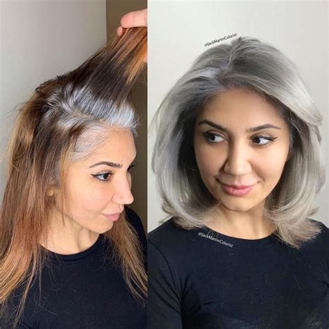Platina Grijze Lob Voor Jongeren Grey Hair Color Gray Color Silver