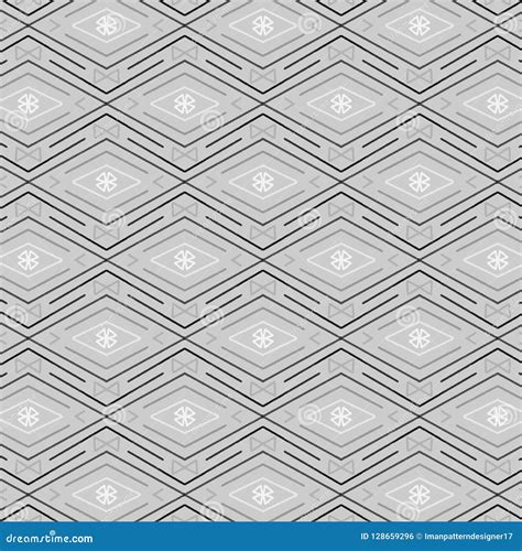 Elegant Silver Grey Seamless Pattern Of Diamonds And Zigzag Lines Stock
