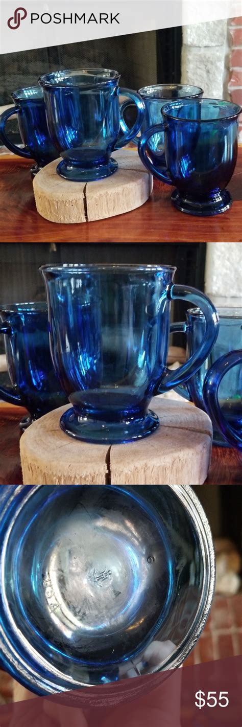 Anchor hocking is a leading marketer and manufacturer of glass products made right here in the united states of america. Set 4 vintage Anchor Hocking cobalt blue mugs MCM | Tea ...