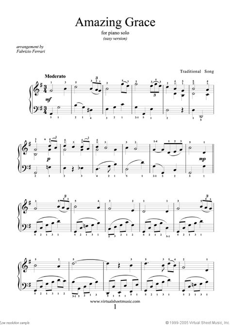 amazing grace easy version sheet   piano solo