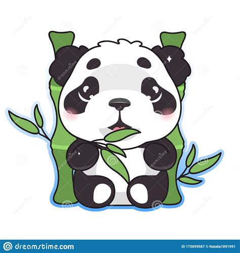 Cute Panda Eating Bamboo Kawaii Cartoon Vector Character