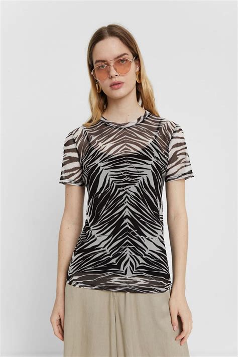 Camisetas Desigual Camiseta Transparente De Cebra Negro Mujer Trio