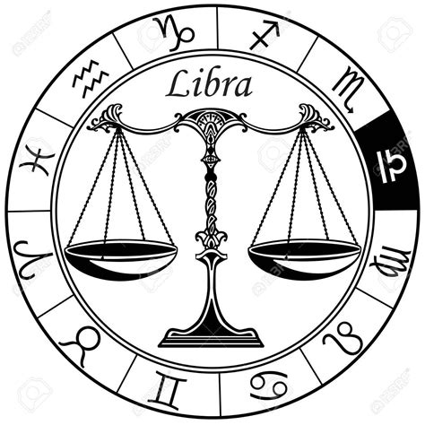 Libra Astrological Horoscope Sign In The Zodiac Wheel Black And White