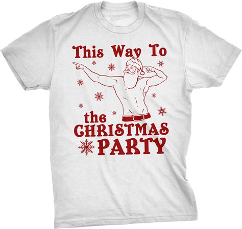 Mens This Way To The Christmas Party Funny Fit Santa Holiday T Shirt Ebay