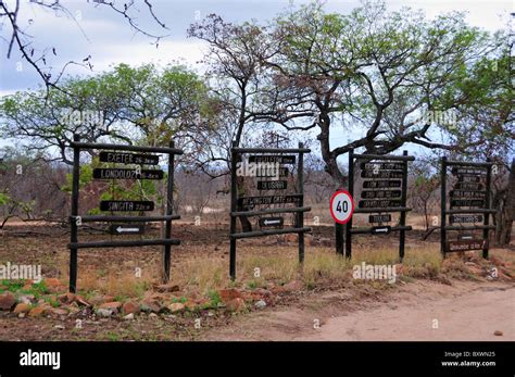 Road Signs Point To Different Wildlife Game Reserves South Africa