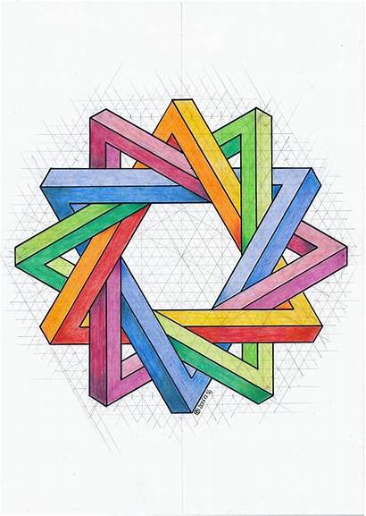 Isometric Triangle Drawing Geometry Illusion Impossible Shapes