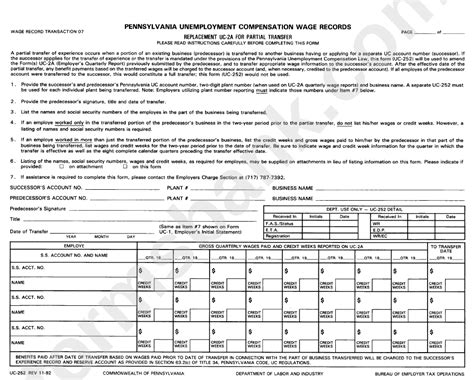 You should file your initial unemployment claim on the sunday through saturday of the week after you're unemployed or your hours have been reduced. Form Uc-252 - Pennsylvania Unemployment Compensation Wage Records printable pdf download