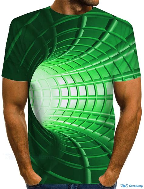 Orcajump Mens 3d Printed Round Neck T Shirt With Illusion Optic In