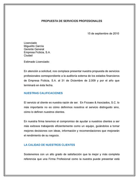 Ejemplode Propuestade Servicios Propuesta De Servicios Profesionales