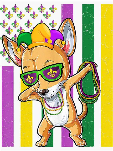 American Flag Mardi Gras Chihuahua Dog Festival Puppy Lover Sticker