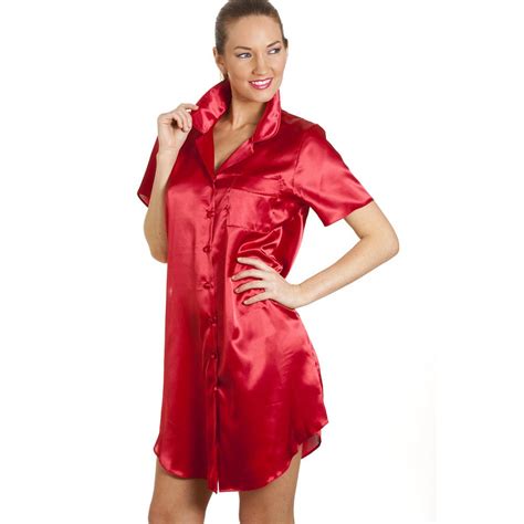 New Ladies Camille Red Womens Luxurious Satin Nightshirt Nightdress