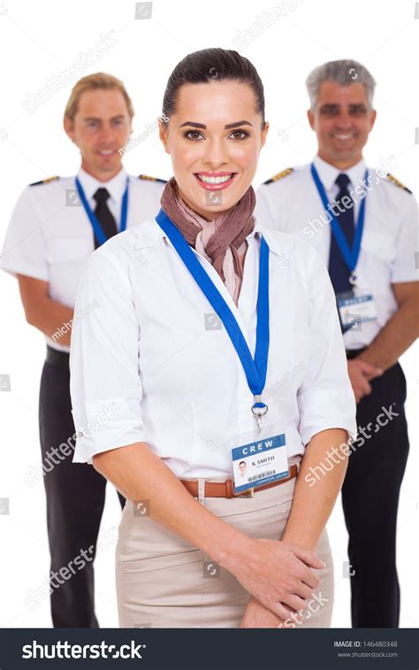 Attractive Airhostess Standing Front Pilots On Stock Photo Shutterstock