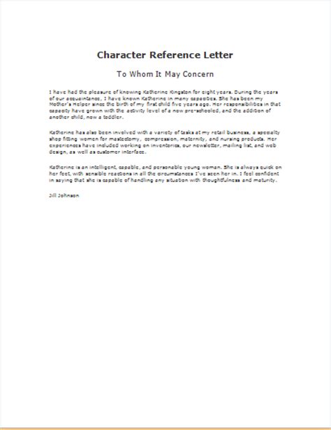 Character Reference Letter Template Doc Word And Excel Templates
