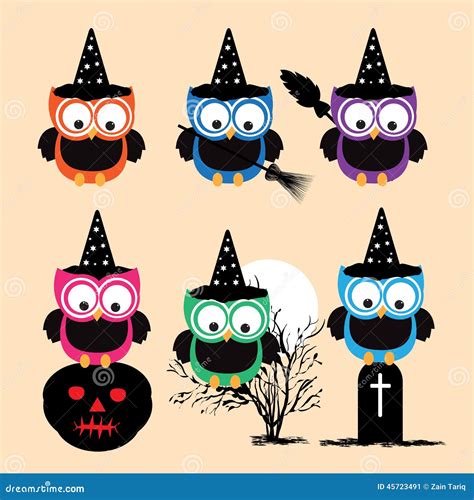 Vector Collection Of Spooky Halloween Owls Stock Vector Illustration