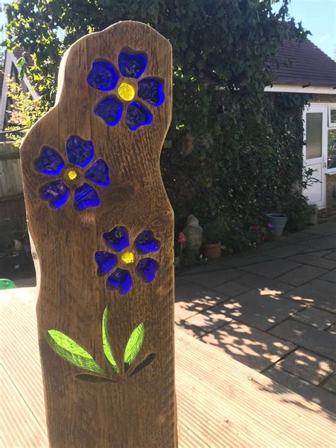Forget Me Not Garden Sculptures Stained Glass Reclaimed Etsy Modern Sculpture Stained Glass