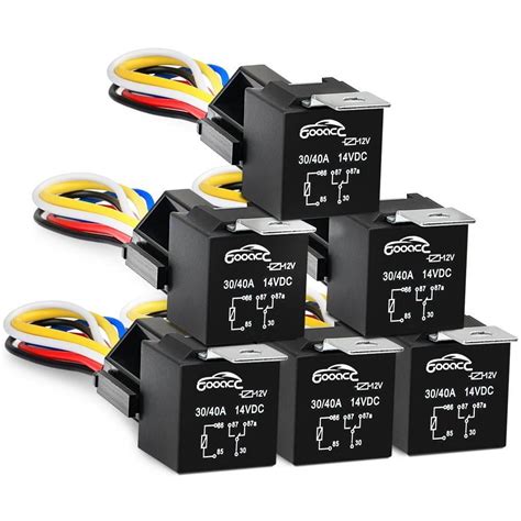 Gooacc 6 Pack Automotive Relay Harness Set 5 Pin 3040a 12v Spdt With