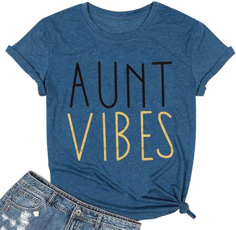 Aunt Vibes Shirt For Women Short Sleeve Letter Printed Auntie Tee Shirts Tops Clothing