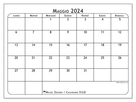 Calendario Maggio 2024 Da Stampare 51LD Michel Zbinden CH