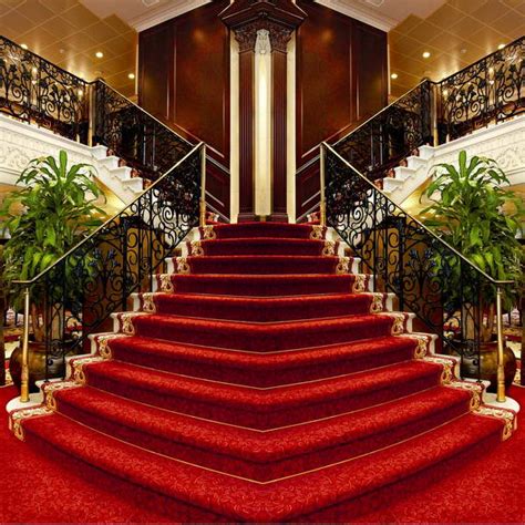 10x10ft Grand Hotel Louge Red Carpet Stairs Staircase Custom Photo