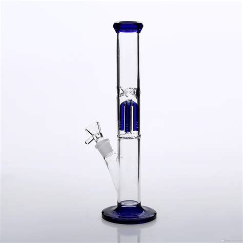2020 New Straight Glass Bong Bubbler Pipe With Blue Cage Percolator Honeycomb Bong Glass Water