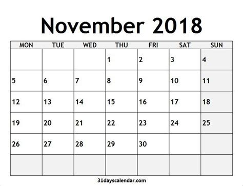 Available Nov 2018 Calendar Usa Monthly Calendar Template November