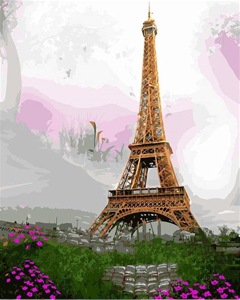 Landscape Eiffel Tower Diy Paint By Numbers Kits Uk Pbn90829 In 2020