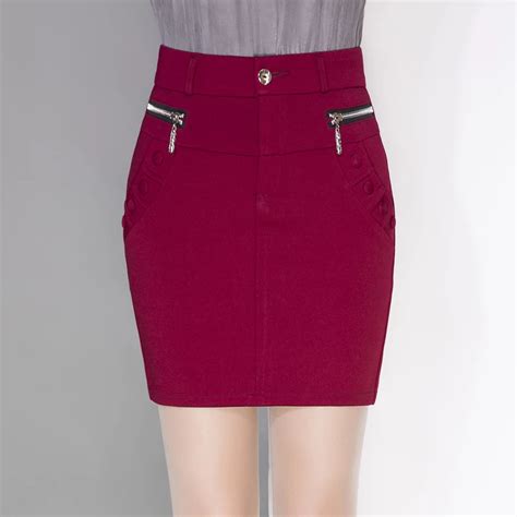 New Spring Summer Women Skirt High Waist Pencil Skirts Zipper Slim Office Black Red Package Hip