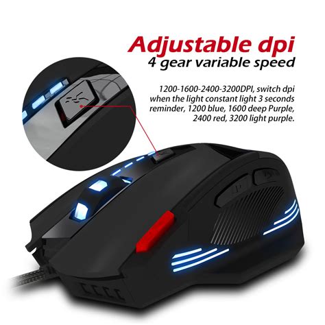 Zelotes T60 7 Buttons Wired Gaming Mouse Adjustable 3200 Dpi Programing