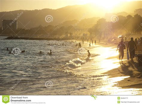 Beach Sunset In Cannes France Editorial Photo Image Of
