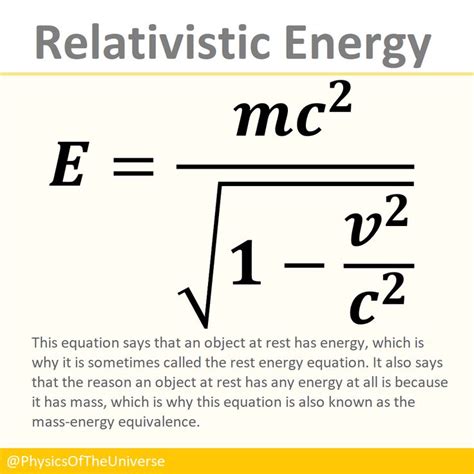 Relativistic Energy Equation Physics Energy Equation