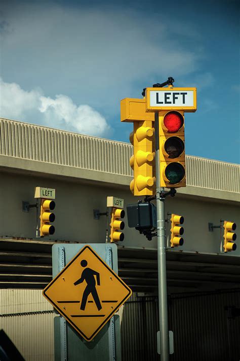 Traffic Lights And Left Turn Signal With Pedestrian Sign Photograph By