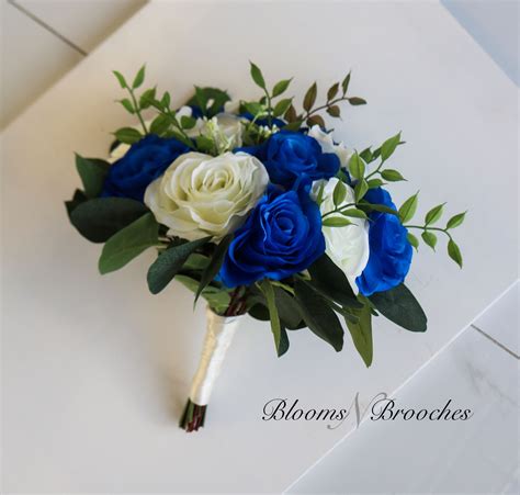 Royal Blue And Ivory Bouquet Wedding Bouquet Bridal Bouquet Etsy