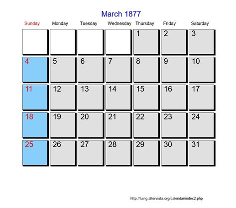 March 1877 Roman Catholic Saints Calendar